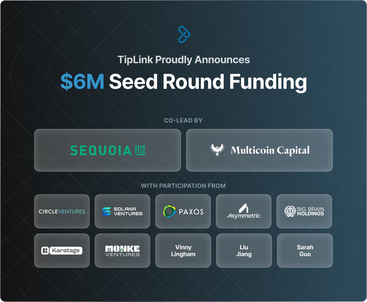 1/ 📢 We are thrilled to announce that we have raised $6m in seed funding co-led by Sequoia and Multicoin Capital. We are building one of the most important distribution mechanisms in crypto, and the capital will help bring TipLink to the masses. 👇👇👇 TipLink.io