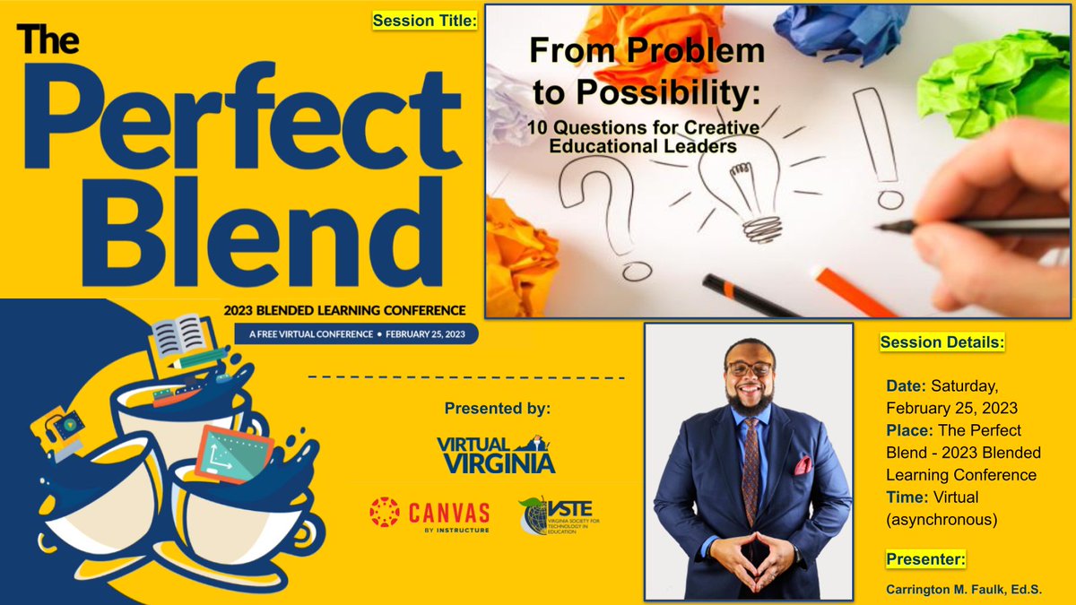 Road2Innovation's tweet photo. I am excited to present virtually (asynchronous) at @VirtualVirginia's "The Perfect Blend: 2023 Blended Learning Conference" this Saturday, February 25, 2023.
Sign up for FREE today!
https://t.co/QAydD8FTiM #BlendVirginia #Creativity4Ed @vste @Canvas_by_Inst https://t.co/O8Ps5wCaBN