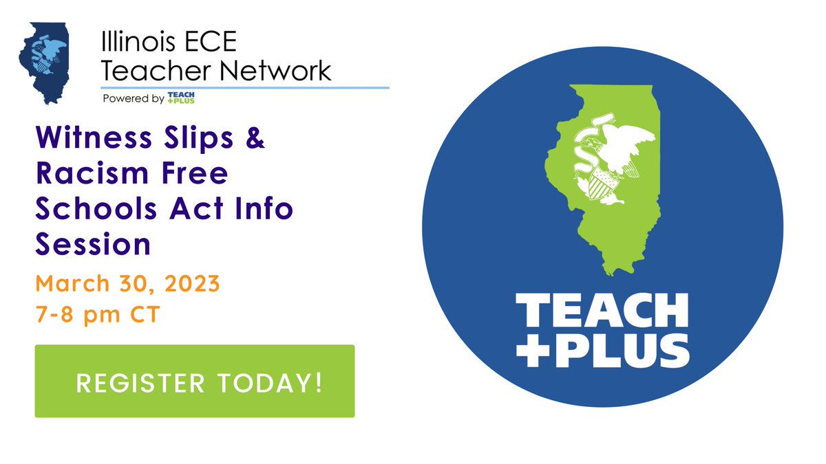 #ECETeachers! Don't forget to register for our Illinois ECE Network Webinar on March 30 at 7pm to learn more about witness slips and the <a href="/RacismFreeSchls/">Racism-Free Schools</a> Act. Register here: teachplus.zoom.us/meeting/regist…