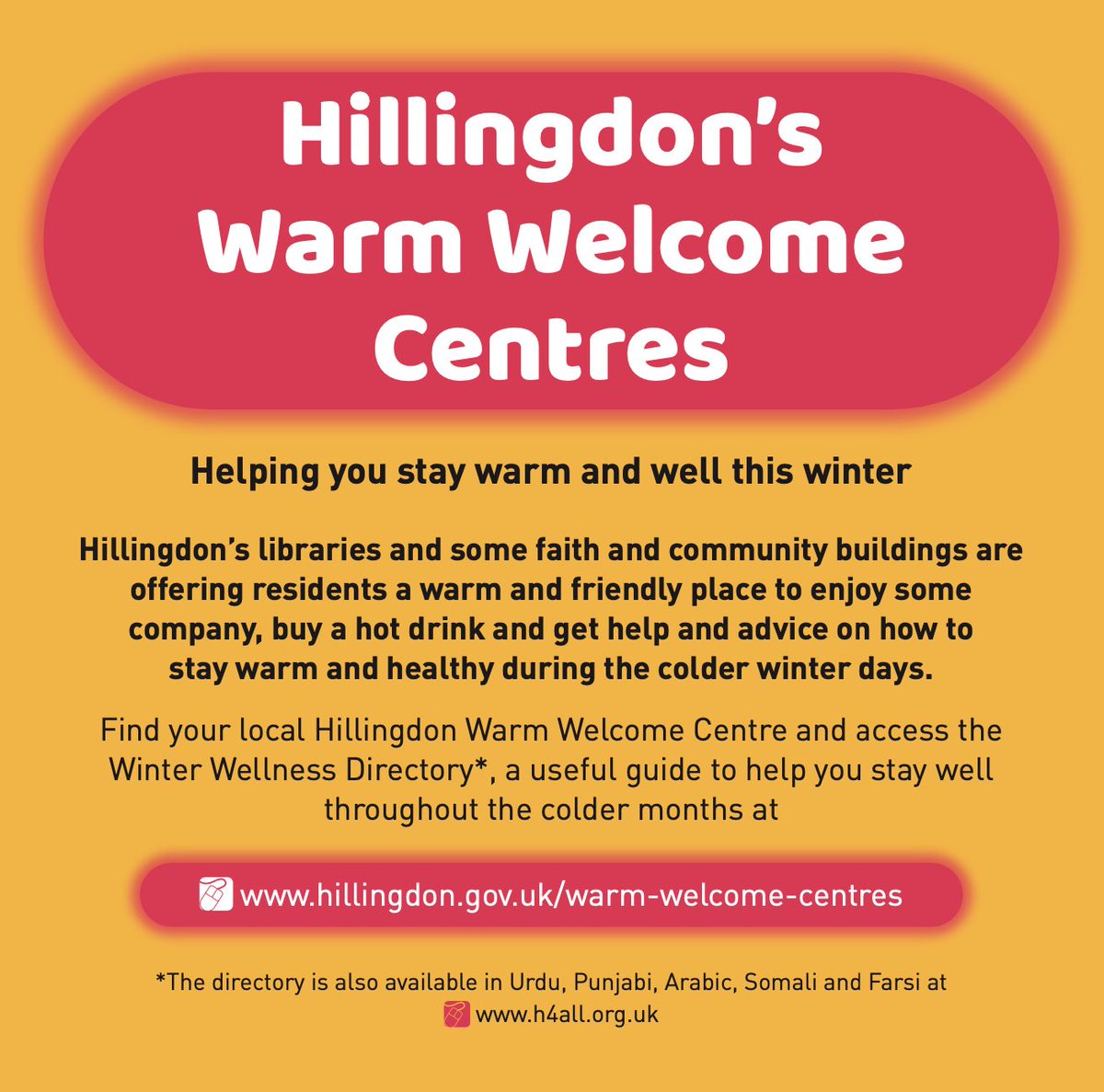 Parkside_Studio's tweet image. Hillingdon’s libraries and some faith and community buildings are offering residents a warm and friendly place to enjoy some company, buy a hot drink and get help and advice on how to stay warm and healthy during the colder winter. hillingdon.gov.uk/warm-welcome-c…