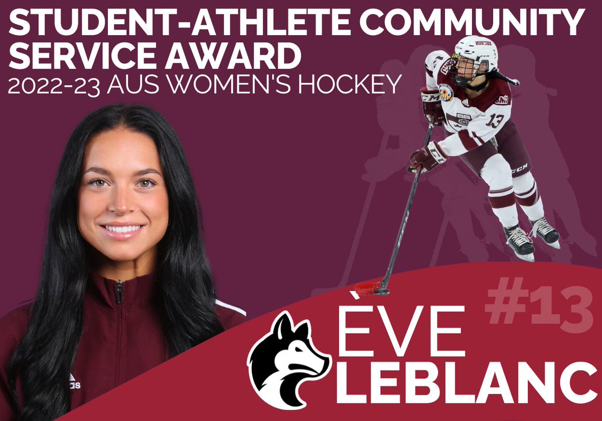 SMUHuskies's tweet image. The 2022-23 @AUS_SUA Women’s Hockey Award winners were announced Tuesday, with Huskies defender Ève LeBlanc winning the Student-Athlete Community Service Award, and forward Shae Demale named a First Team All-Star.

Full story: smuhuskies.ca/sports/wice/20…