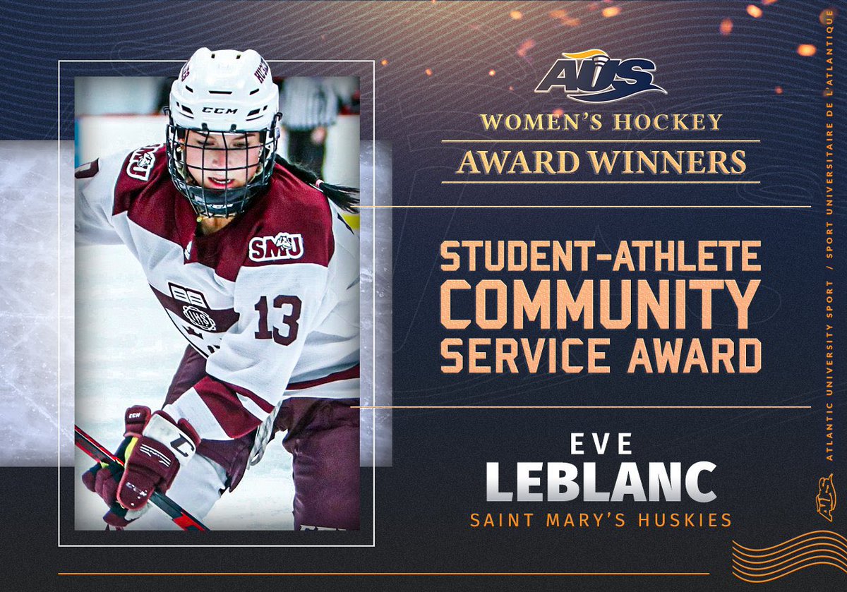 SMUHuskies's tweet image. The 2022-23 @AUS_SUA Women’s Hockey Award winners were announced Tuesday, with Huskies defender Ève LeBlanc winning the Student-Athlete Community Service Award, and forward Shae Demale named a First Team All-Star.

Full story: smuhuskies.ca/sports/wice/20…
