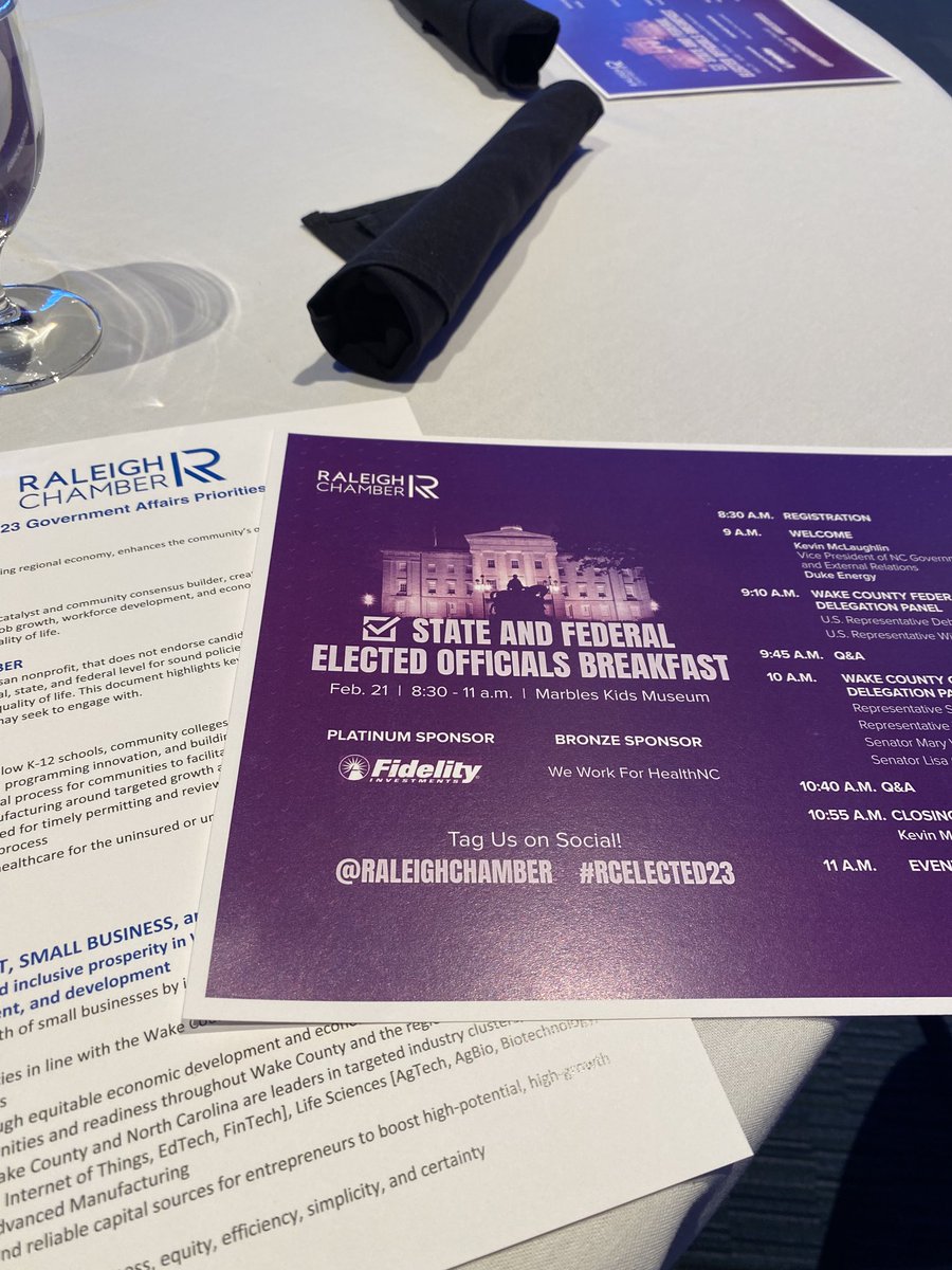 AColeGRCC's tweet photo. At our State and Federal Elected Officials Breakfast ⁦@wileynickel⁩ and ⁦@DeborahRossNC⁩ say they want to hear from the business community and let them know what’s important, what’s working and what concerns they have. ⁦@raleighchamber⁩ #rcelected23 https://t.co/e2rp3cDIaJ
