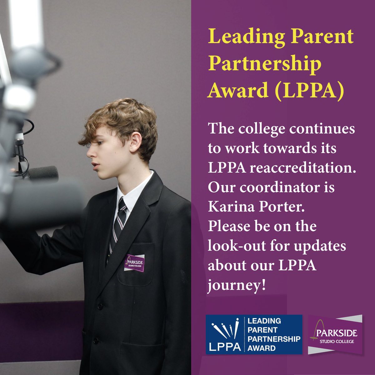 Parkside_Studio's tweet image. The college continues to work towards its LPPA reaccreditation. Our coordinator is Karina Porter. Please be on the look-out for updates about our LPPA journey!