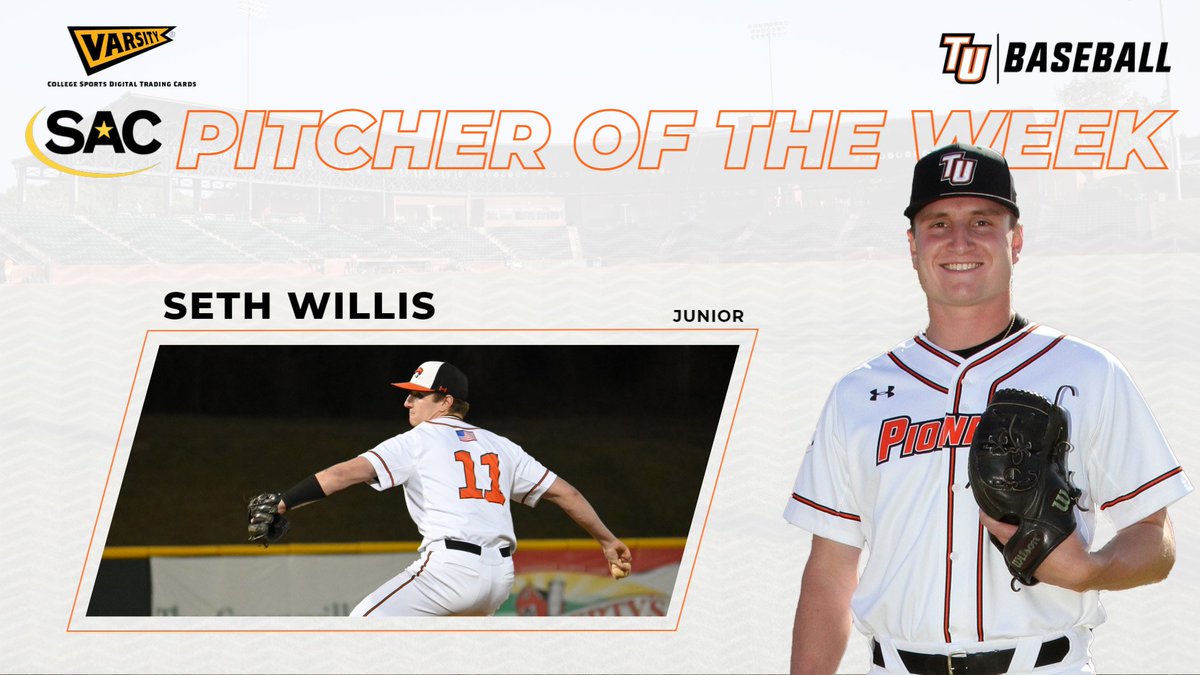 TusculumSports's tweet photo. Congratulations to @TusculumBSB Seth Willis for being named the SAC Varsity Gems Pitcher of the Week. He pitched the program's first recorded no-hitter last weekend. #PioneerUP #WeArePioneers
Full Story: https://t.co/tLuU5eaZNO https://t.co/X2AMmO55ux