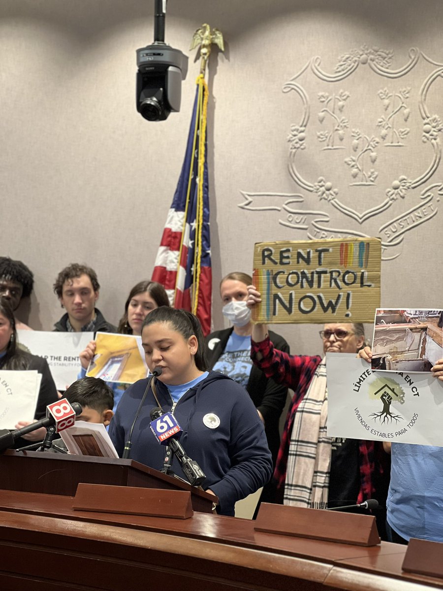 MaketheRoadCT's tweet photo. 🗣️ “Housing is a human right and isn't for profit. That's why I’m here because I want to support the law HB-6588 for rent stabilization, as right now there is no law against rent increases in CT” - Victoria Ramos, an active member of MRCT. https://t.co/fO5GYhw3d1