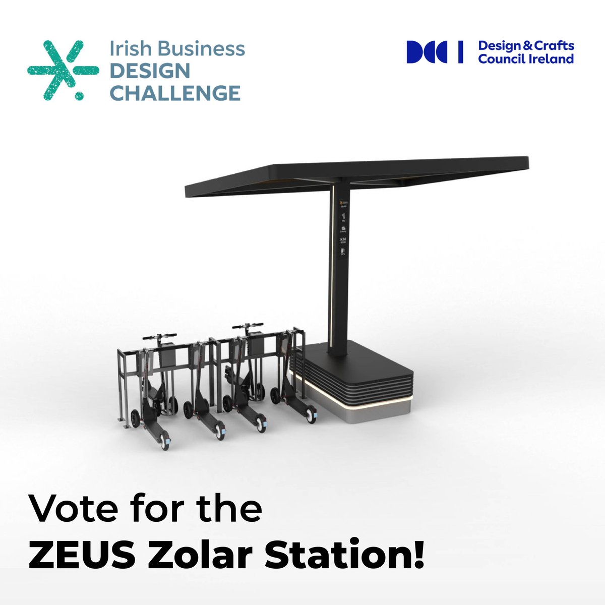 Vote for the Zeus Scooters Zolar Station in the Irish Business Design Challenge by the Design & Crafts Council Ireland. Our solution is a game changer for the industry and we're super-excited to be participating in this challenge. lnkd.in/egii4WxC Thank you!