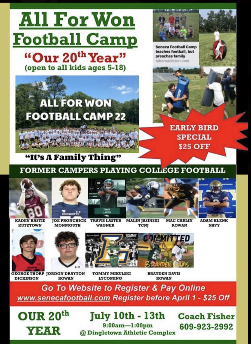 allforwonfbcamp's tweet photo. REGISTRATION IS NOW OPEN FOR THE BEST YOUTH &amp; HS CAMP IN SOUTH JERSEY - go to https://t.co/dAPTTzcZsL to register. https://t.co/vcNCDDZyeF
