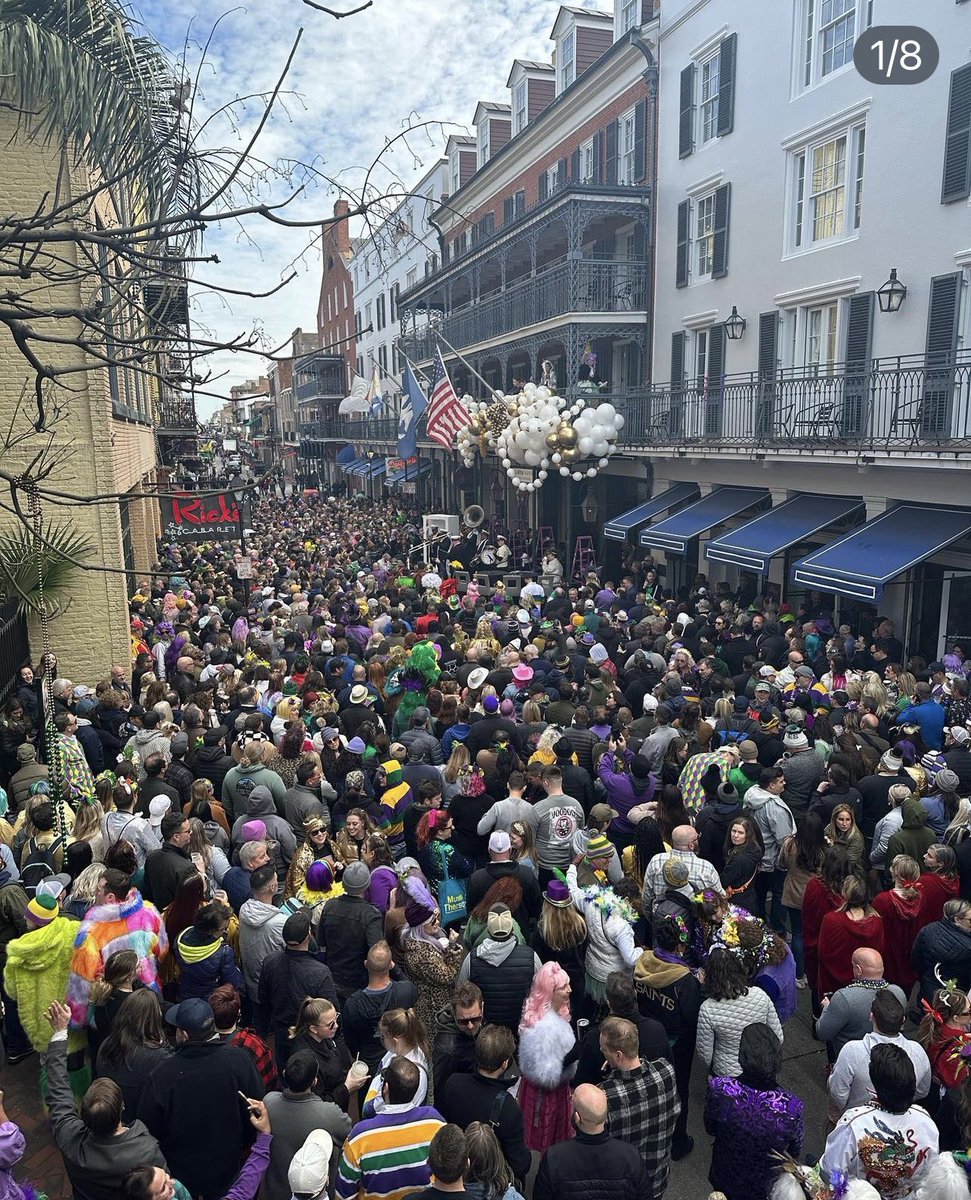 NOLACONSERV's tweet photo. Bourbon Street on Fat Tuesday, 2023 https://t.co/e7pStV64A6