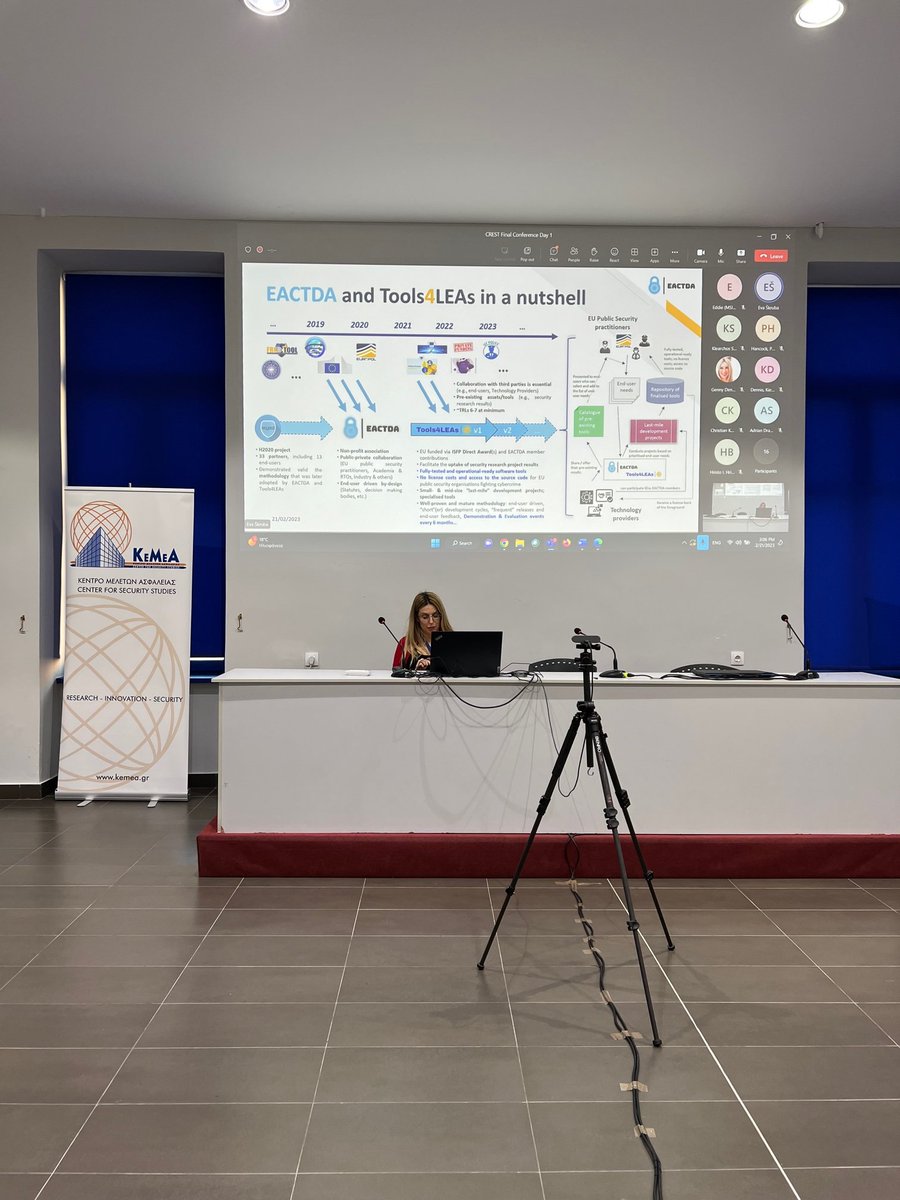 CrestProject's tweet image. Ms. Eva Škruba from the European Anti-Cybercrime Technology Development Association – #EACTDA presents the Tools4LEAs project – a new exploitation path for security research results.
#crest #crestconference #security #IoT #euproject #publicspacesprotection #crossbordercrime