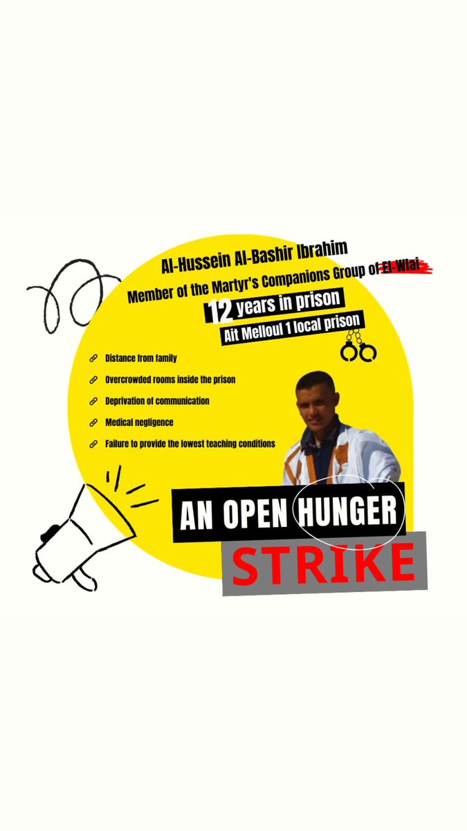 🆘 Yesterday, three imprisoned #Saharawi students in #Morocco went on #hungerstrike 
‼️ They protest inhuman #prison conditions, demanding transfer closer to their families 
🫵 Read up on the case and demand release together with <a href="/Juss_Buss/">Jussbuss</a> and #UNWGAD vest-sahara.no/en/news/compla…
