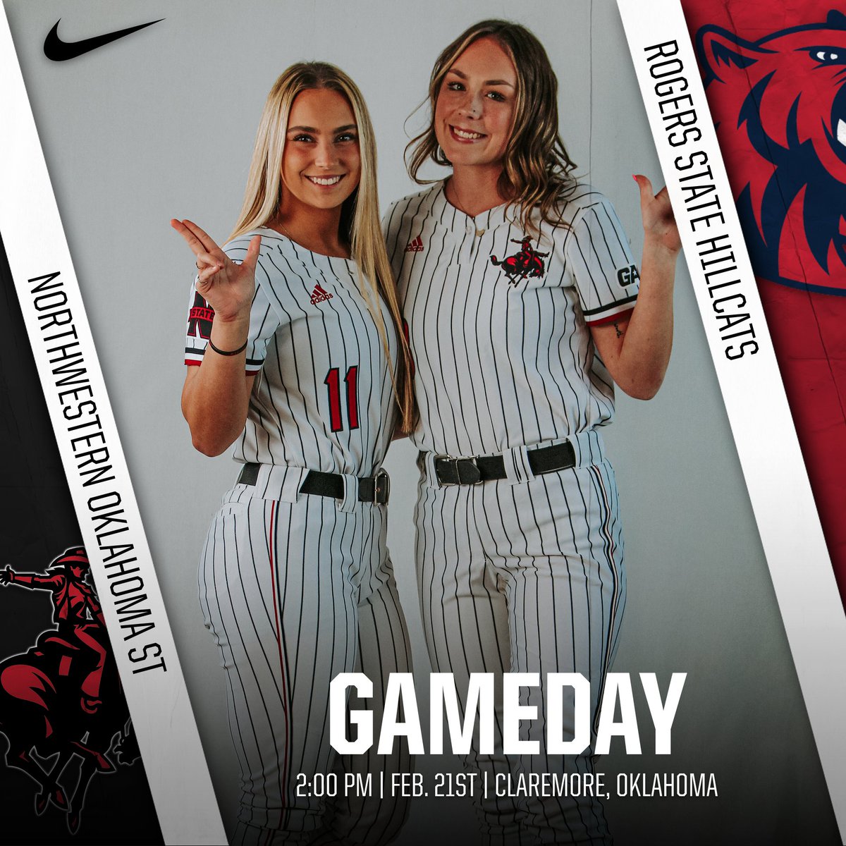 NWOSUAthletics's tweet photo. GAMEDAY!! Ranger Softball hits the road for a doubleheader this afternoon against Rogers State! First pitch of game one is scheduled for 2:00 PM! 
#RRR 
stats: https://t.co/lFyGf8j8Rx
watch: https://t.co/J9q2NS11dj https://t.co/UUjIfem1Vr