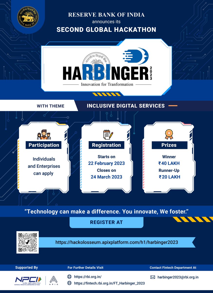 RBI's tweet image. #harbinger2023 #rbihackathon #innovationfortransformation
