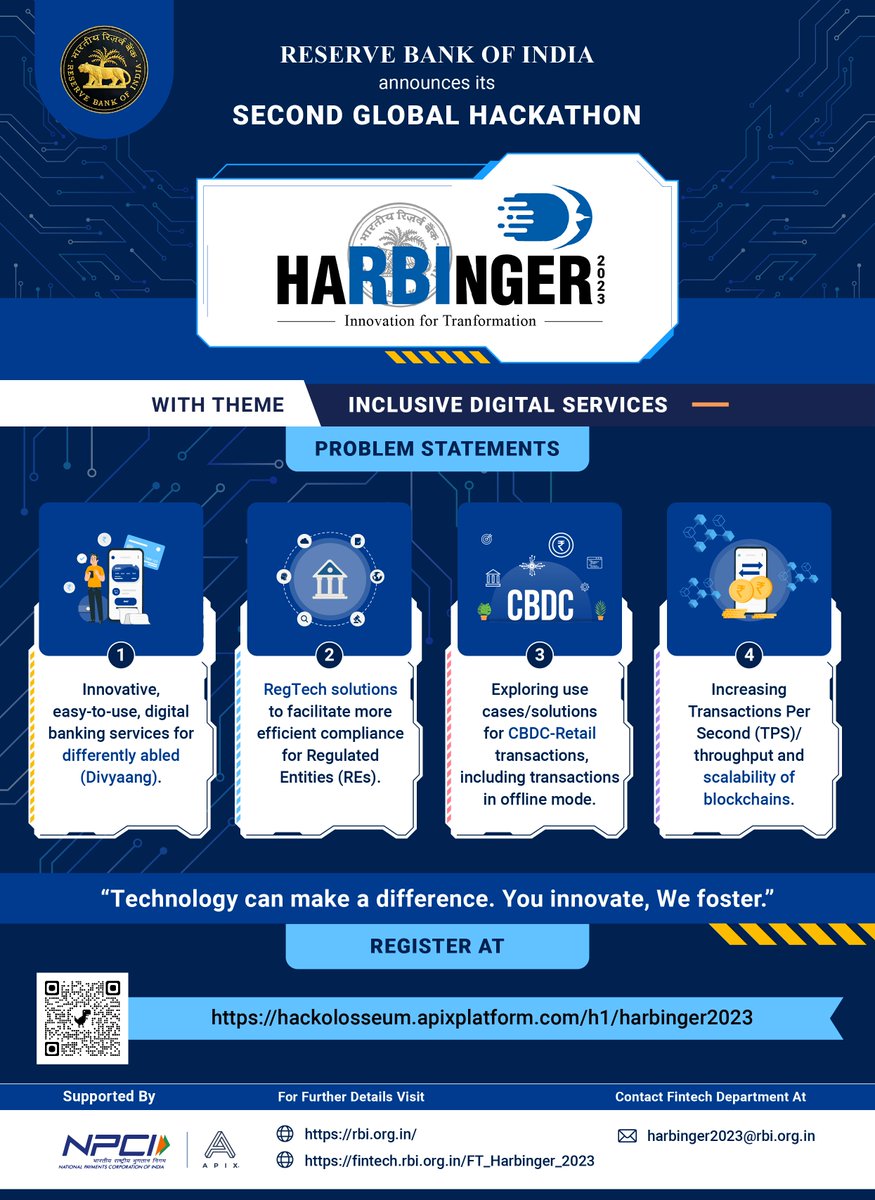 RBI's tweet image. #harbinger2023 #rbihackathon #innovationfortransformation