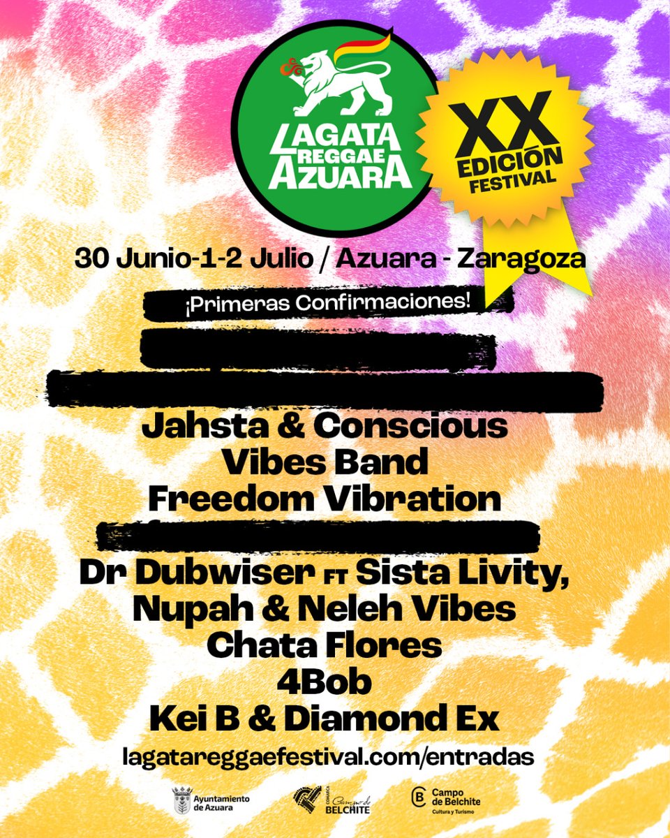 ¡Primera confirmaciones de Lagata Reggae Azuara!
Aquí tenéis nuestro primer adelanto para una edición muy especial! Llegamos a la XX edición y estamos preparando un cartel para una celebración por todo lo alto!