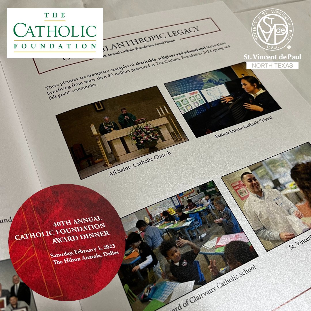 svdpdallas's tweet photo. We are proud to be a part of @CatholicFnd's philanthropic legacy, featured in their 40th annual Catholic Foundation Dinner. They have supported our free charitable Pharmacy, allowing us to expand and grow, furthering our impact in the state of Texas. https://t.co/6BKcuanW6e https://t.co/6j9mHRhw4t