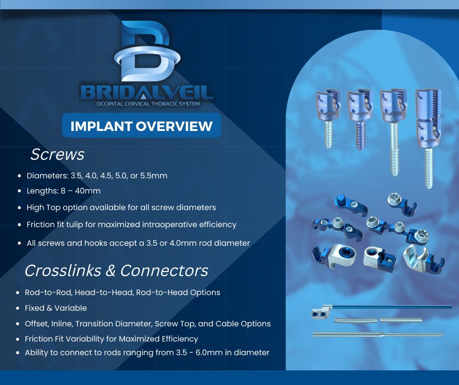 The Bridalveil Posterior Occipital Cervical Thoracic (OCT) Fixation System is a comprehensive #technology platform designed to address the most complex anatomical challenges when posterior spinal fixation is required across the craniocervical, cervical, and thoracic regions.