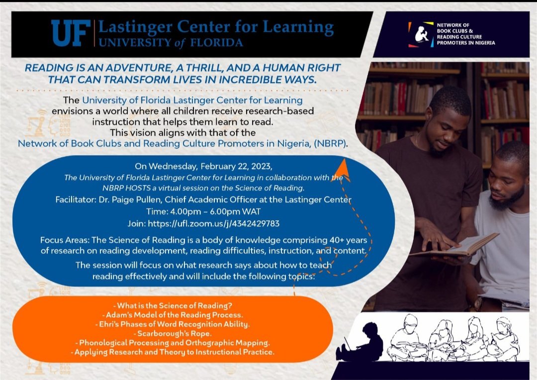 Calling educators/reading enthusiasts working with Nigerian children. Reading is an adventure and a human right that transforms lives in incredible ways. 

<a href="/LastingerCenter/">UF Lastinger Center for Learning</a> envisions 
 a world where children receive research-based instruction that helps them learn to read.
