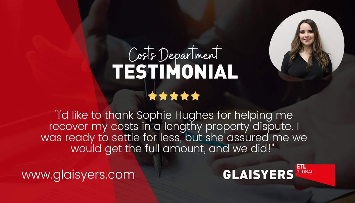 Glaisyers's tweet photo. 🌟Congratulations to one of our fab trainee solicitors Sophie, on receiving a five-star review!🌟

Sophie currently works in our Costs Department, which you can find out more about in our latest article:
https://t.co/MXD6tEqcFM

‌ #legal #costs #recovery #success #clientreview https://t.co/t4iP82uY8w