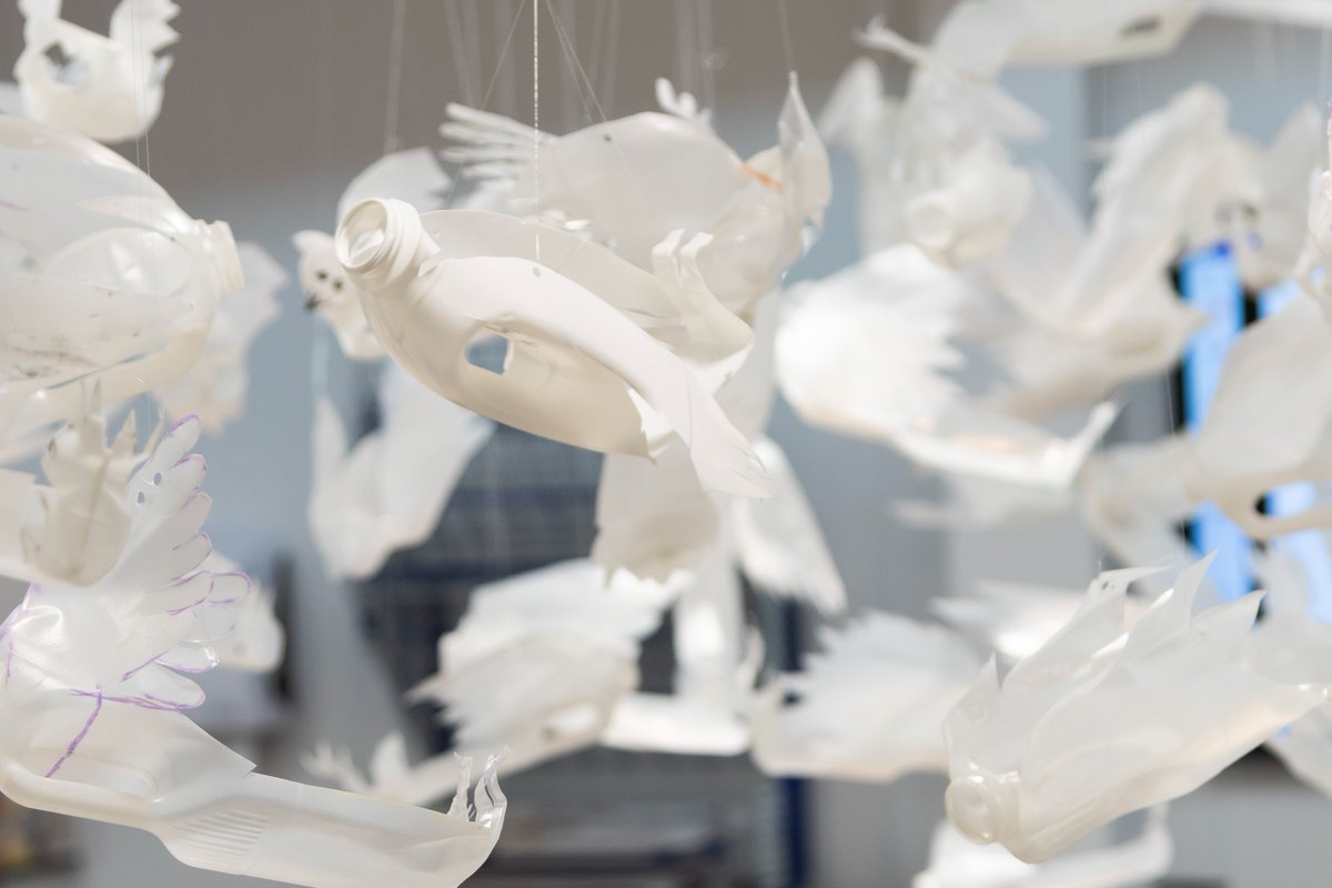 Ahead of the STEAM+ Expo <a href="/MATHS_WHS/">Wimbledon High Maths</a> students researched the impact of #PlasticPollution, and in @ArtDept_WHS they created bird sculptures using recycled plastic milk bottles. The birds and the research combine together into a powerful installation piece.

#STEAMWHS #STEMeducation