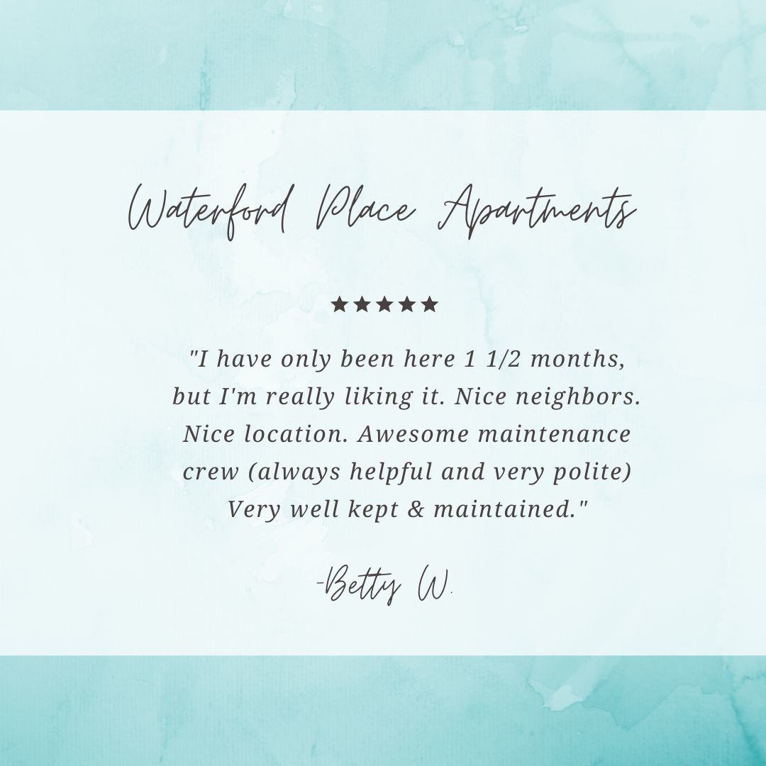 Waterford Place - Where Home Has It All 🏘️💙 Thank you Betty!
#LoveWhereYouLive #LoveWhereYouWork #TogetherKY #FogelmanProperties #FogelmanCares #WaterfordPlaceApartments #WelcomeHome #SayYesToTheAddress #FutureHome #LuxuryLiving #WeLoveOurResidents #LouisvilleSchools...