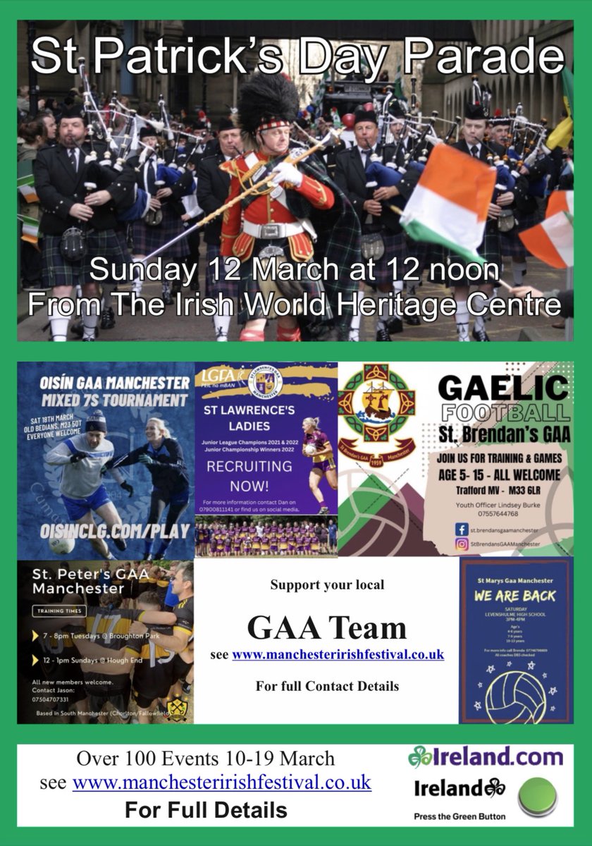 mancirishfest's tweet image. Get ready to #pressthegreenbutton with @TourismIreland with 10 Days of #Free #IrishEvents at #ManchesterIrishFestival sneak preview of festival guide out next week☘️ see manchesteririshfestival.co.uk for over 100 events 10-19 March
