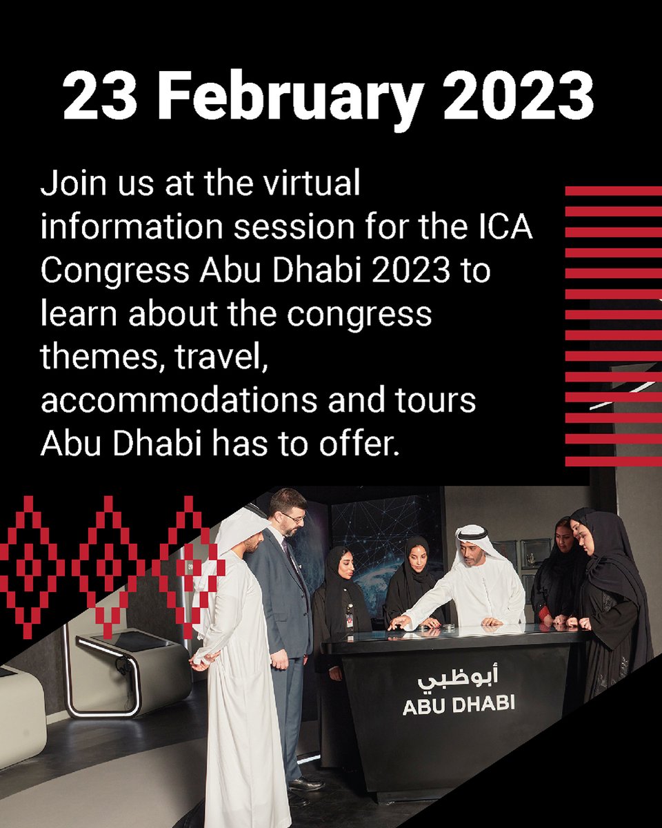 #AbuDhabi2023
#ICACongressAbuDhabi2023
#الأرشيف_والمكتبة_الوطنية
#الأرشيف_الحكومي
#ذاكرة_الوطن
#ثقافة
#الإمارات
#تاريخ_الإمارات
#NLAUAE
#NationalLibraryandArchives
#callforpapers
#زوروا_أبوظبي     
#إثراء_مجتمعات_المعرفة    
#EnrichingKnowledgeSocieties