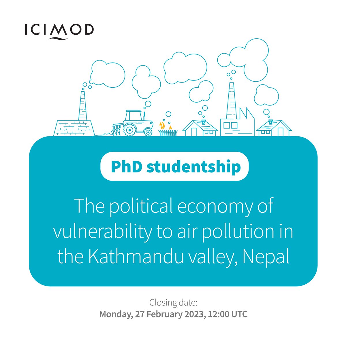 icimod's tweet photo. Are you a #PhD student interested in #SocialScience &amp; #AirQuality?

Join us &amp; @unibirmingham for an exciting PhD #Studentship in the Political #Economy of Vulnerability to #AirPollution in the #Kathmandu Valley, #Nepal. 

Apply now👉https://t.co/MlhEVktWyT

#PhDOpportunities #HUC https://t.co/FCkVFqixTz