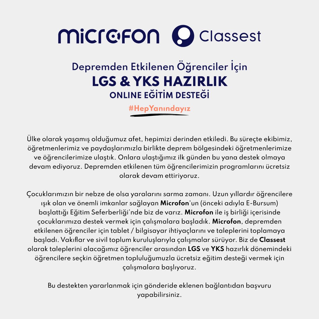classest_tr's tweet photo. Eğitim Seferberliği’nde biz de varız.

Başvuru için:
https://t.co/rcpkq4ZTE1

@microfonco @fonbulucu @itucekirdek @egirisim @webrazzi @Swipeline_tr @startup_centrum 
#hepyanındayız #eğitimseferberliği #deprem #yanıbaşındayız #lgs #yks #lgs2023 #yks2023 #onlineeğitim #onlineders https://t.co/Os8gCghpqf