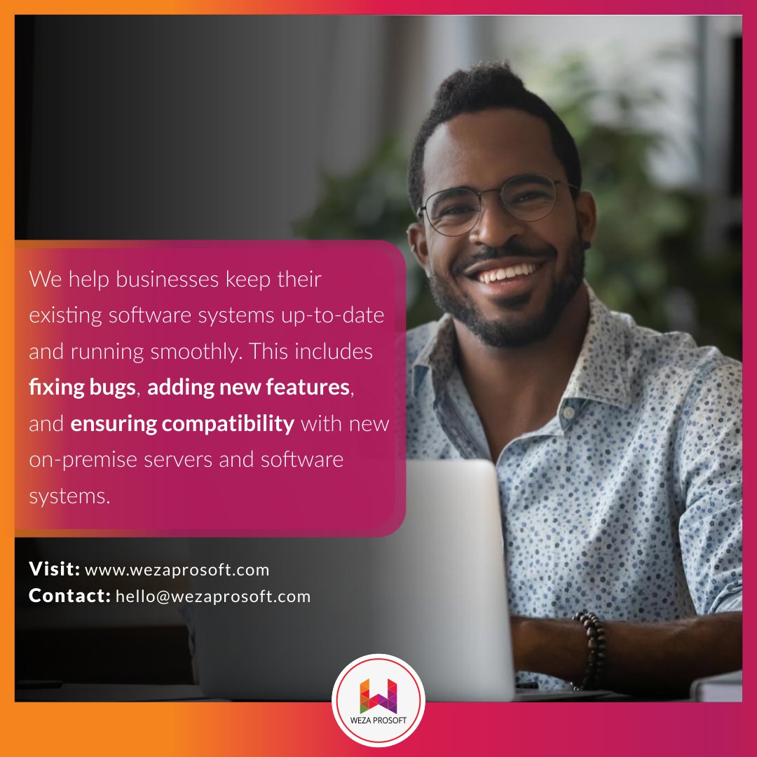 WezaProsoft's tweet photo. Your website is the face of your business online. Don't let it fall behind. Our expert IT team will ensure that your website is up-to-date and providing the best user experience possible. Let us take care of your website maintenance and upgrades today!

#ITservices #TechSolutions https://t.co/oGg3saYv40