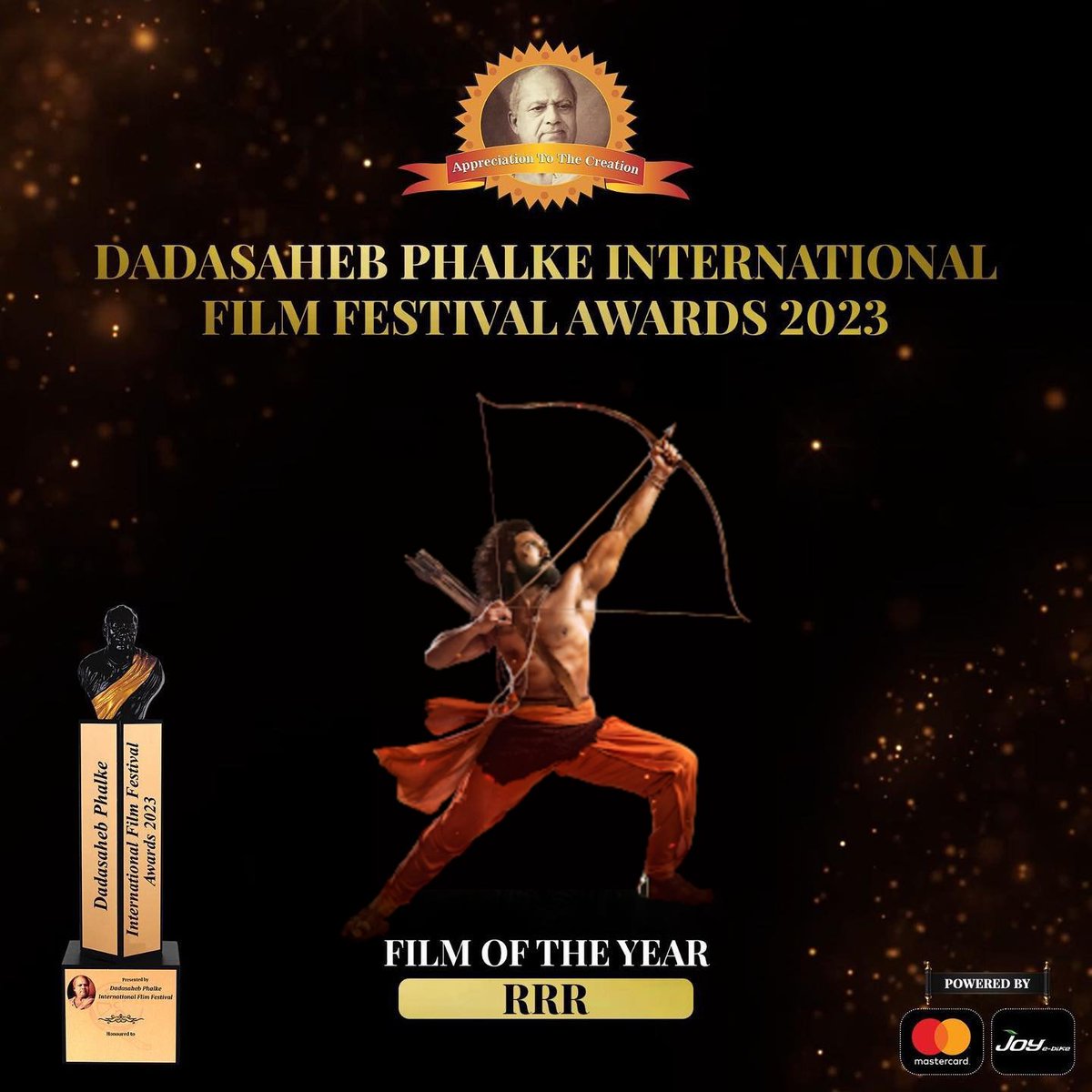 Congratulations to #RRRMovie for winning the Film of the year at Dadasaheb Phalke International Film Festival Awards 2023.

@AlwaysRamCharan
@RRRMovie

#dpiff #dpiff2023 #dpiffawards
#RamCharan
#ManOfMassesRamCharan