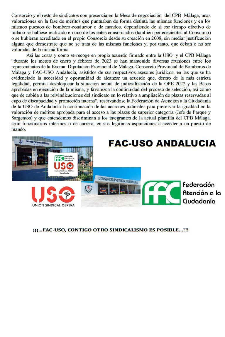 LA UNION SINDICAL OBRERA Y EL CONSORCIO PROVINCIAL DE BOMBEROS DE MÁLAGA FIRMAN UN ACUERDO QUE PERMITE DESBLOQUEAR EL PROCESO DE ESTABILIZACION DE LAS 222 PLAZAS DE BOMBERO-CONDUCTOR Y EL AUMENTO DE LA PLANTILLA CON 63 NUEVAS PLAZAS