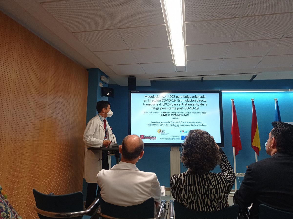 DiezCirarda's tweet photo. Hoy ha presentado @MatiasGuiu en la Jornada #HealthStartPlus en el #HCSC @IIS_IdISSC junto a la #Viceconsejería de Ciencia @firoba y @RocioSchettini sobre el Proyecto de #neuromodulacion #tDCS para la #fatiga en #postCOVID 🧠🎯 @CristinaDA_ @SilviaOliverMas @u_gomezpinedo https://t.co/kBFWp6L9it
