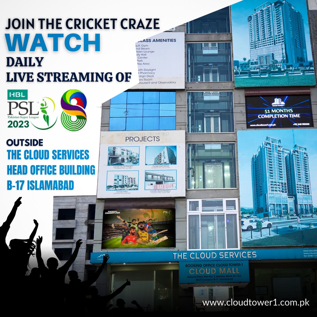 cloudservicespk's tweet photo. Like always, The Cloud Services brings you Live Streaming of your favourite sport on Big Screen outside its Head Office Building in B-17 Islamabad.
#HBLPSL8 #IftiMania #Livestreaming #cloudservices #cloudtower1 #B17Islamabad https://t.co/KKBZ37WR7F
