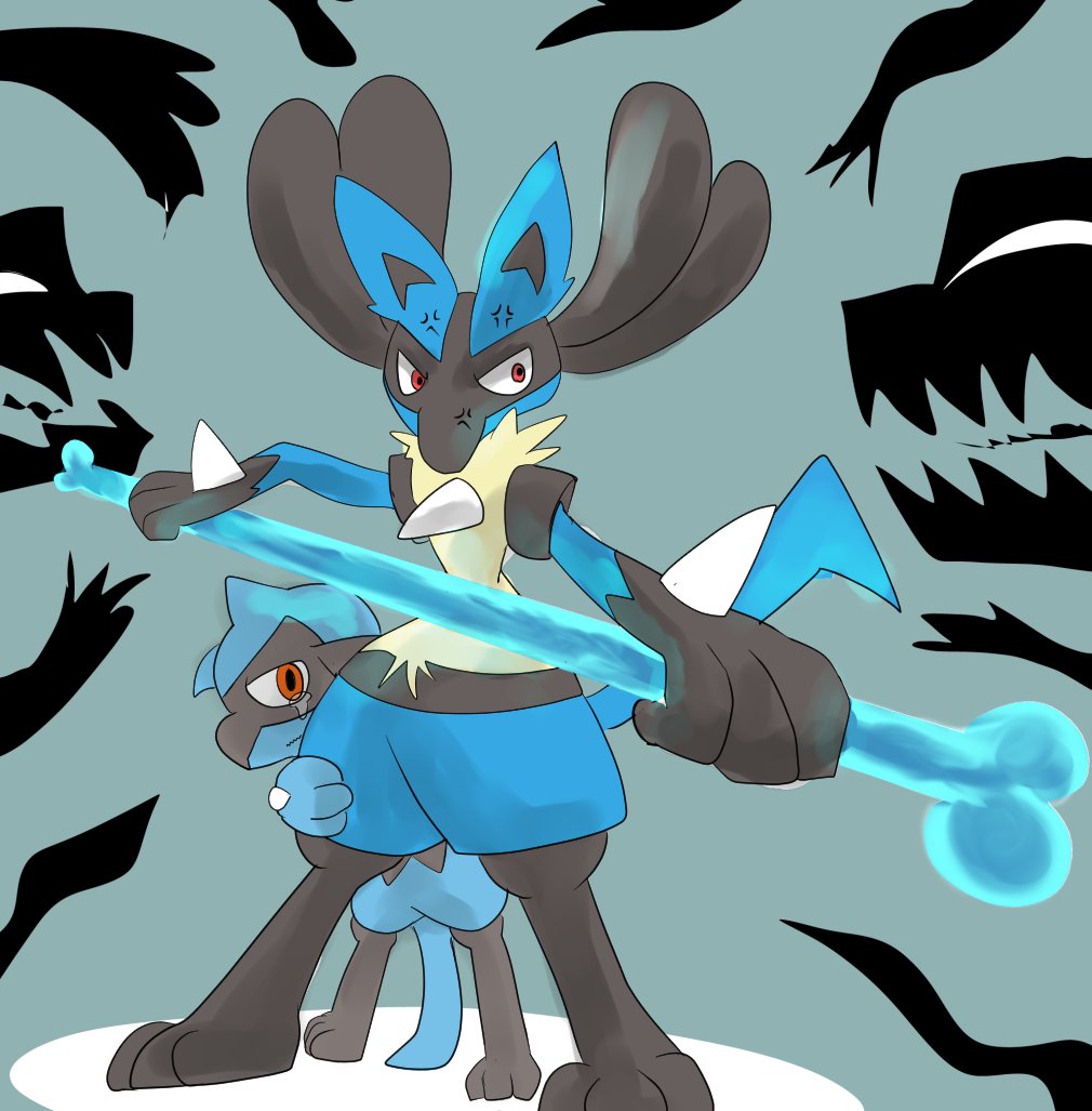lucario pokemon (creature) blue fur furry holding black fur standing yellow fur  illustration images