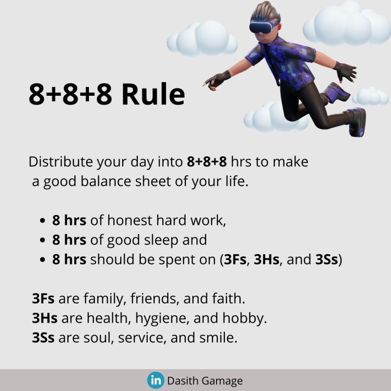 Work-life balance. 8+8+8 rule

#worklifebalance #healthylifestyle #workculturematters #copiedpost