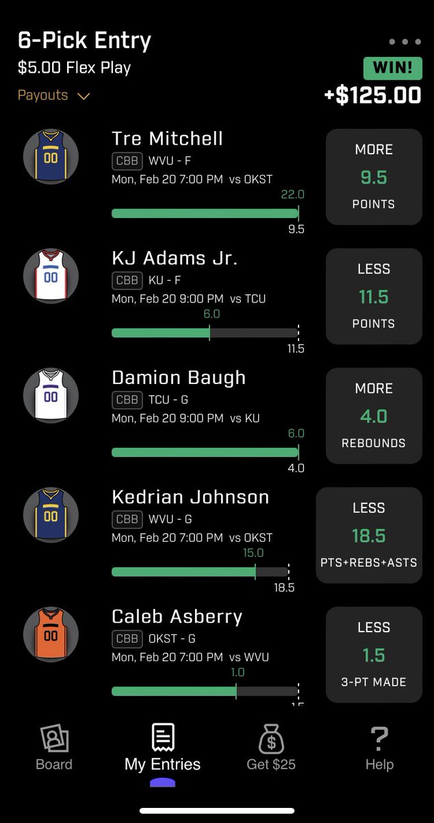 FadeAndGetPaid's tweet photo. #CashIt #PrizePicks 6 man slip. It’s about time. #CbbPicks #OnlineBetting https://t.co/Il40gz9RUo