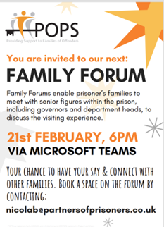 @HMPBuckleyHall's Head of Reducing Reoffending Andy Mielczarski is pleased to announce an online family forum this evening in partnership with @POPSFamilies & supported by our Independent Monitoring Board. Join Andy & others to voice your experience of visits at @HMPBuckleyHall