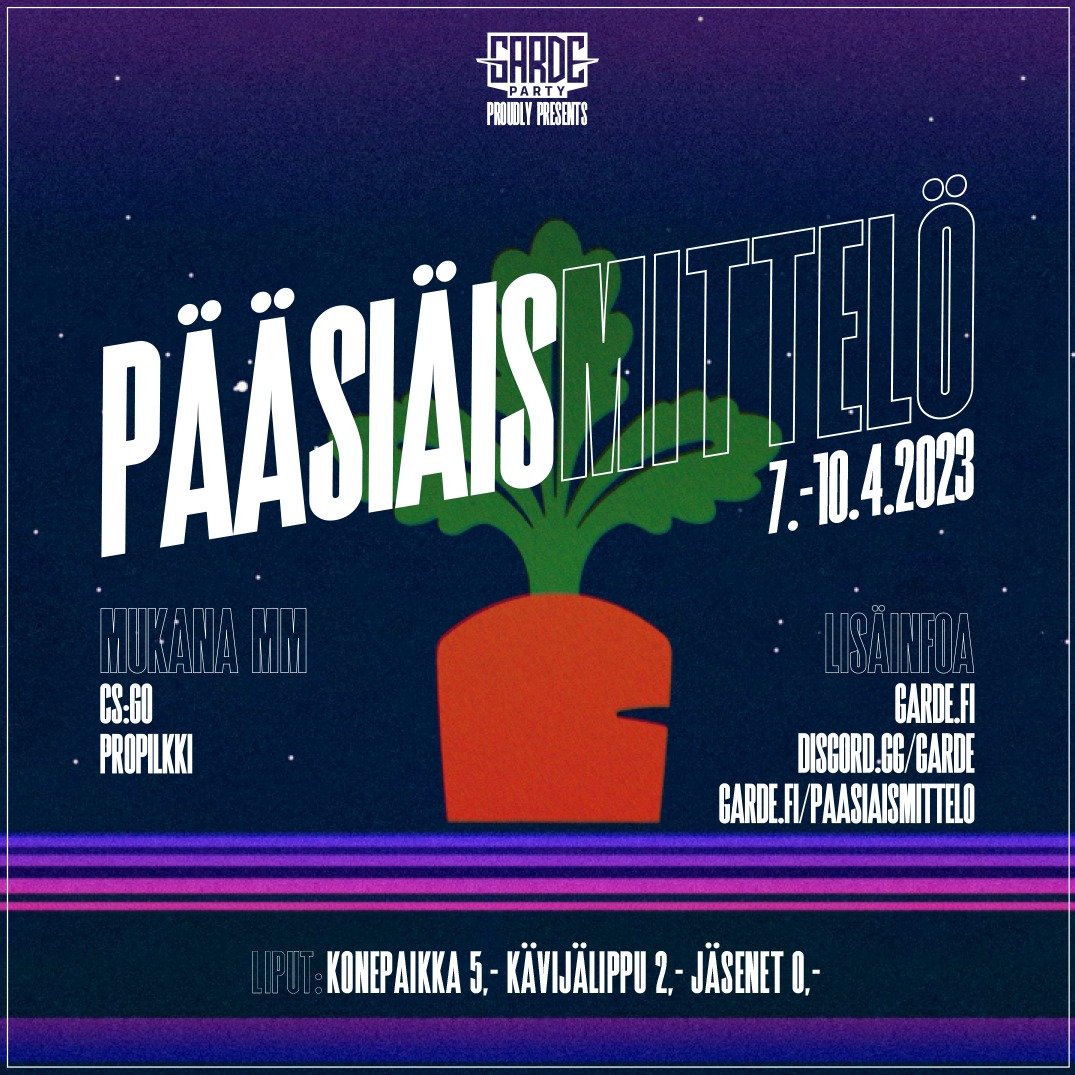 Time to start the party, The Garde Party.

discord.gg/garde

Tickets here - lanit.garde.fi/MoyaWeb/frontp…

#gaming
#Nordicgamers
#Finland