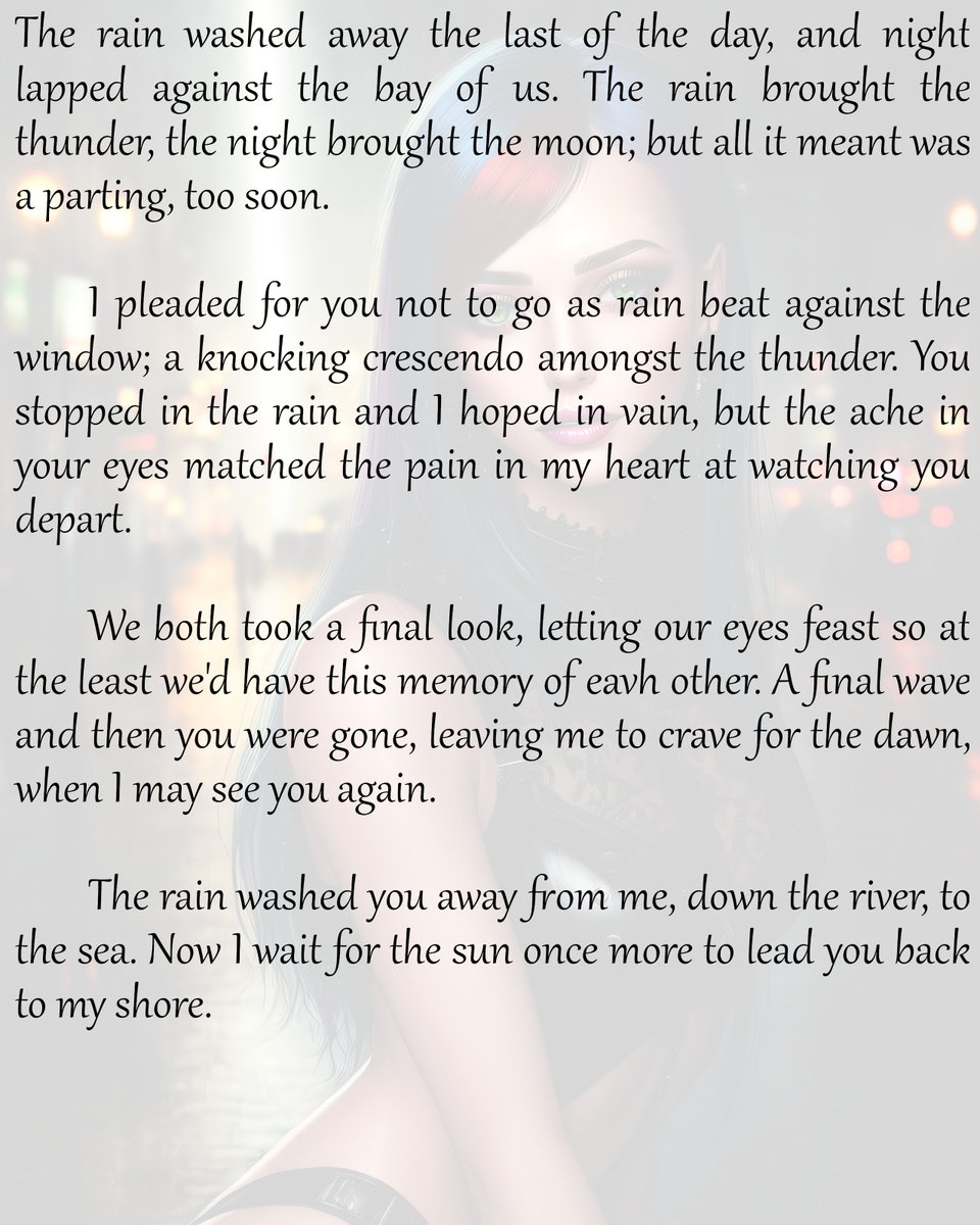 The rain washed you away from me...

#microfiction #microfictionwriter #fiction  #fictionwriter #shortfiction #shortstory #shortstorywriter #intherain #rain #rainyday #bluehair #bluehairedgirl #cyberpunkgirl #cyberpunkart #aiartcommunity #aiartcreator #stablediffusionai