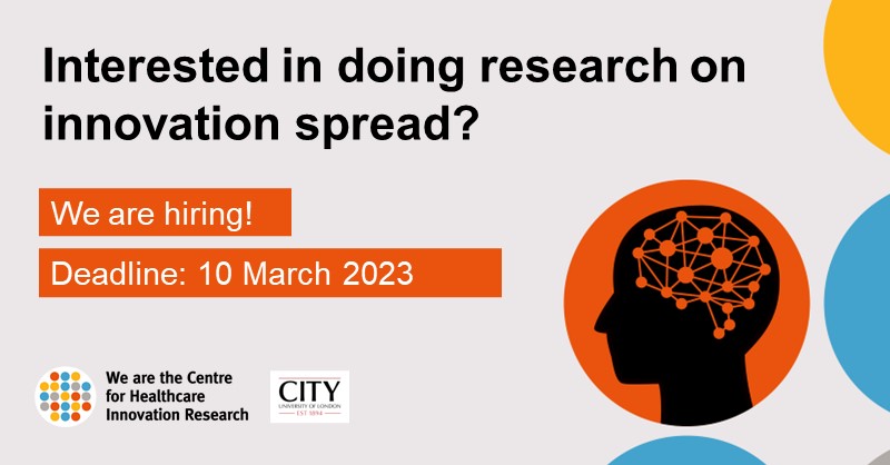 Centre for Healthcare Innovation Research (@chir_city) on Twitter photo Looking for or know someone looking for a #postdoc position in #healthcare #innovation research?
👉 Join our team!
📅 Deadline: 10 March 2023
ℹ️ More info & application: shorturl.at/afiRW
<a href="/BayesBSchool/">Bayes Business School</a>
#phdchat #postdocjobs Looking for or know someone looking for a #postdoc position in #healthcare #innovation research?
👉 Join our team!
📅 Deadline: 10 March 2023
ℹ️ More info & application: shorturl.at/afiRW
<a href="/BayesBSchool/">Bayes Business School</a>
#phdchat #postdocjobs