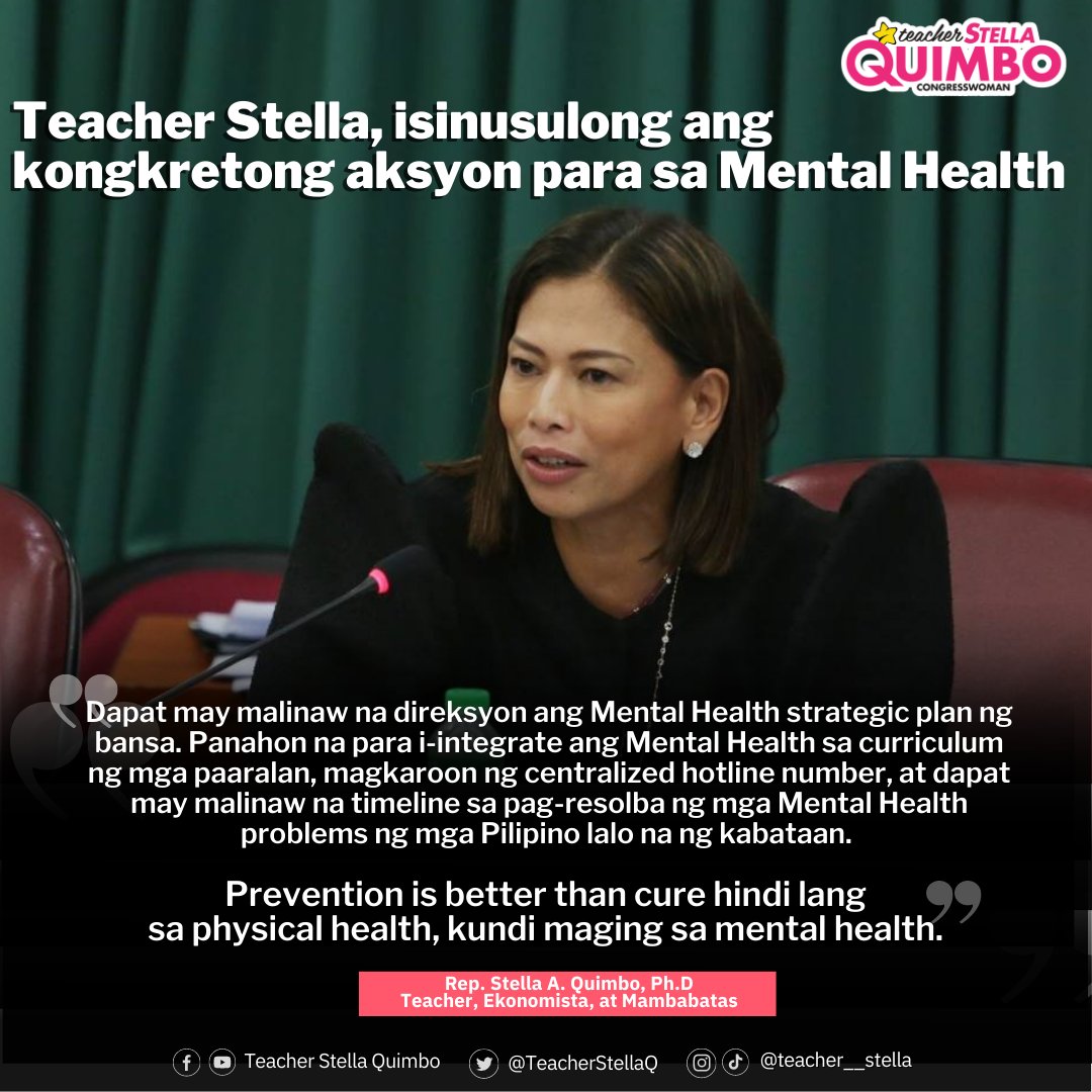 During the hearing on the Welfare of Children Committee yesterday, it became clear that PH has a fragmented mental health strategic plan. 

We must concretize our policies and programs for MH in the country. Rest assured that we will push for such in Congress. 🧠