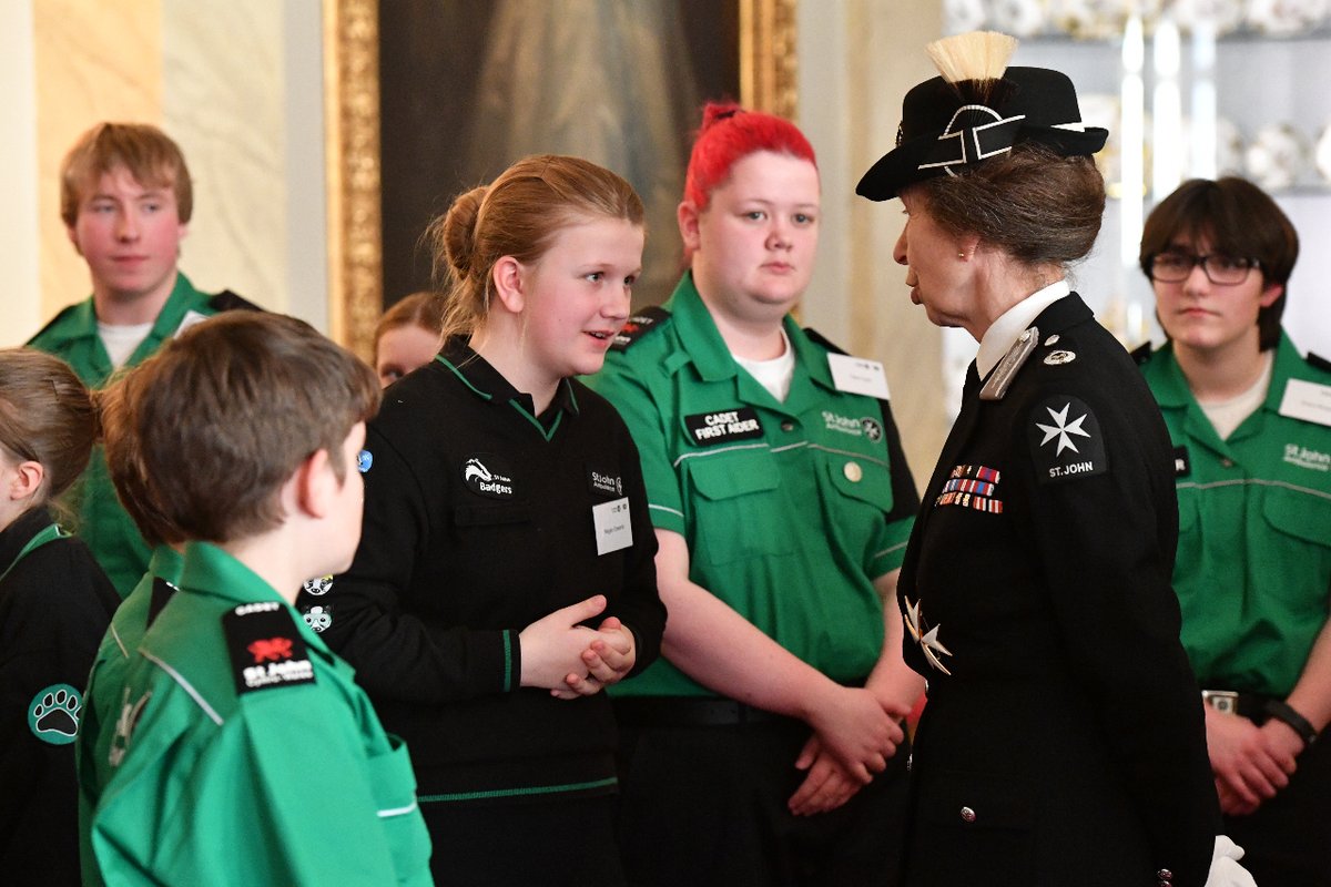 SJACymru's tweet photo. A group of young St John Ambulance Cymru volunteers have been honoured for their achievements at a special reception in Buckingham Palace, which was attended by HRH The Princess Royal, the Commandant-in-Chief (Youth) of St John Ambulance. 

Read more https://t.co/yDuiuhyBpp https://t.co/RzGNd0jPty