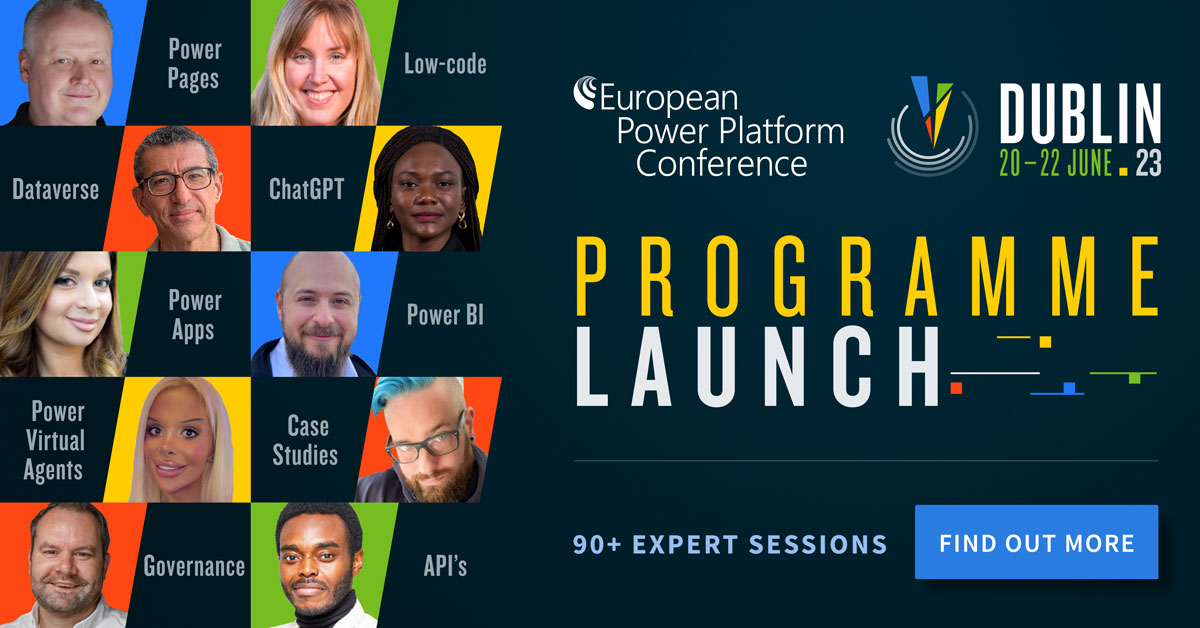 EuropeanPPC's tweet image. 📢We are very excited to share - The European Power Platform Conference Programme!

This June, prepare to deep dive into all things #PowerPages, #Dataverse, #PowerFx, #CanvasApps, #FusionTeams, #Governance,  #PowerVirtualAgents,  #AI, #CreatorKit &amp;amp; more.

ow.ly/Q34750MXP8L