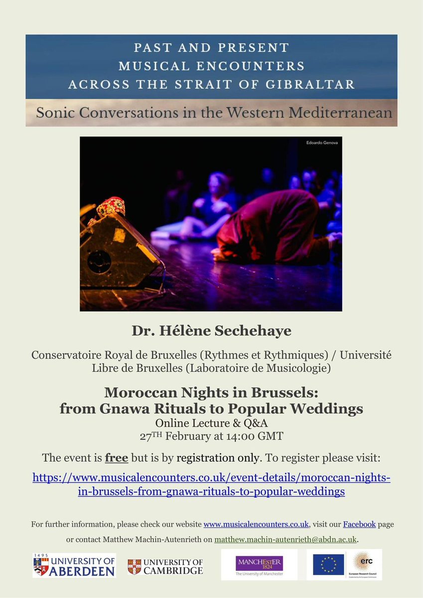 MESGCambridge's tweet photo. Next Monday, 27 February (2pm UK time), we will be hosting an online talk by the fantastic @HeleneSechehaye of @ULBruxelles More info and sign up on our website: https://t.co/OLPRoVy3KR

#Ethnomusicology #Morocco #Maroc https://t.co/ythJMquCPN