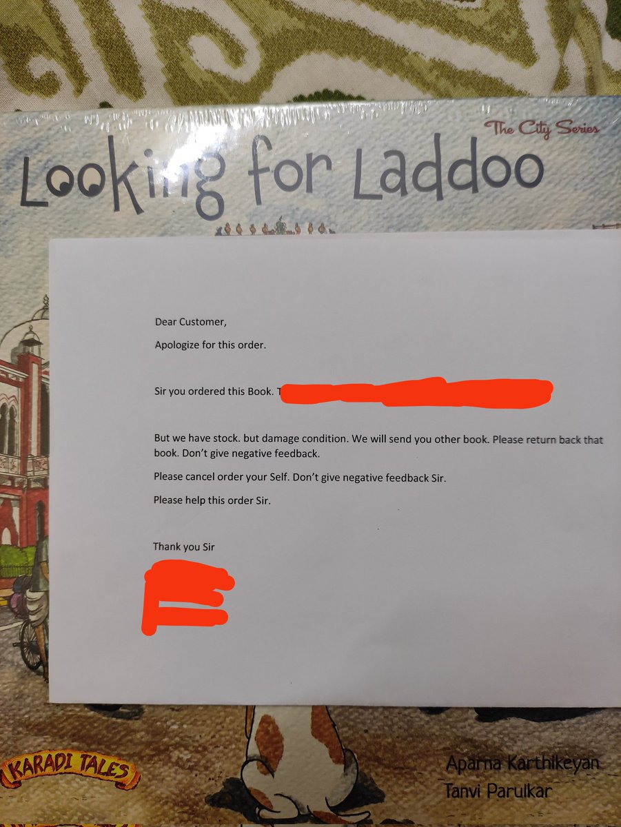 kashflyy's tweet photo. I ordered a certain book from Amazon but they sent me this random book called looking for laddoo along with this letter like bhai what is going on 😭😭😭 https://t.co/90D19KIl9k