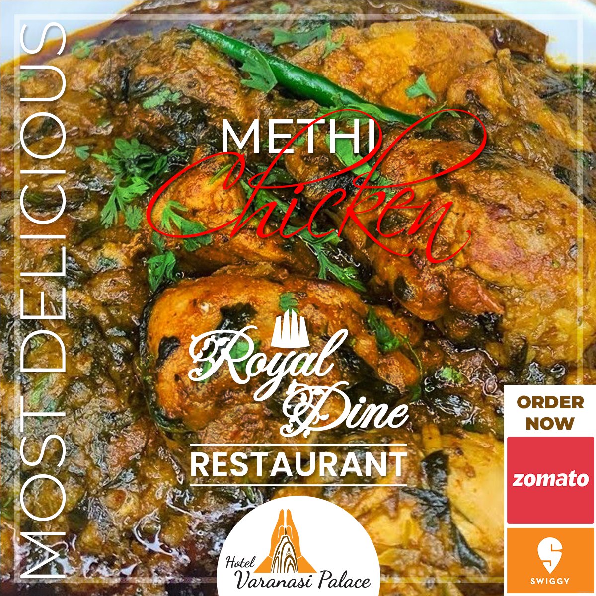 VaranasiPalace's tweet photo. Order Now: https://t.co/OODMoQbuni

https://t.co/aDqnEAG4nk

Methi Chicken is the most mouth-watering cuisine for the main course. Try it at Royal Dine Restaurant, Hotel Varanasi Palace, Varanasi Cantt
#mouthwateringfood 🍗 #yummy  #varanasi #varanasifood #food #foodlover https://t.co/AgG5iSqylg