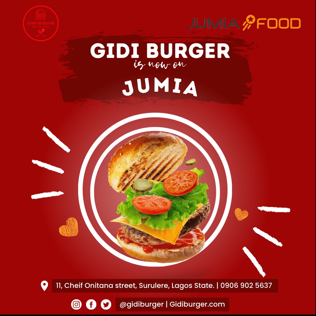 Jumia Food just got better 🎉🎉💃with Gidiburger now live, Best in Lagos...
