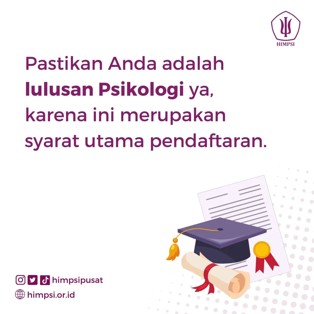 himpsipusat's tweet photo. Untuk mendaftar keanggotaan HIMPSI pastikan Anda adalah lulusan Psikologi ya, karena ini merupakan syarat utama pendaftaran.
#HIMPSI
#HIMPSIPUSAT
#HIMPSIadalahKITA https://t.co/qZD2cU5Gkq
