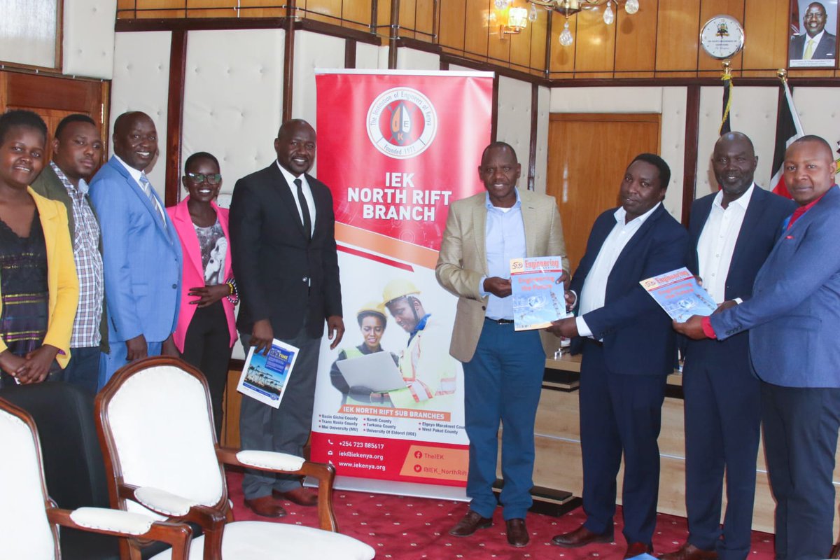 TheIEK's tweet photo. 1/
The IEK North Rift Branch Committee today paid a courtesy call on the Uasin Gishu County Governor H.E Hon. Gov. Jonathan Chelilim Bii .
@IEK_NorthRift
@EngineersBoard
@UGC_TheChampion
#EngineeringInKenya
#WorldEngineeringDay2023 https://t.co/PxJsx4yYxr